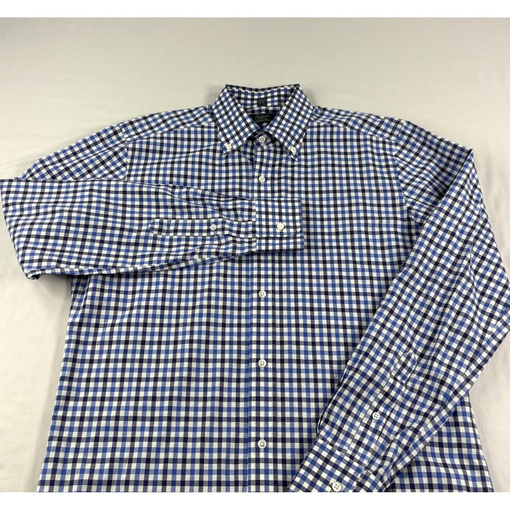Bergdorf‎ Goodman Shirt Mens Medium Blue Check Button Up Long Sleeve Italy Made